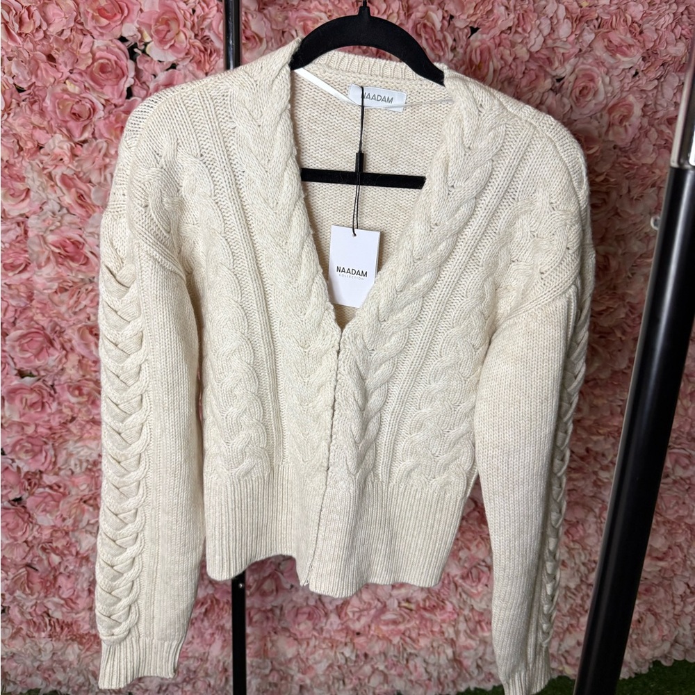 NAADAM Women's Oatmeal Cable Knit Cardigan